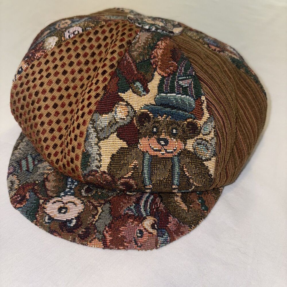 Hatterdashery Tapestry Newsboy Hat Bear Scene Cottagecore Vintage Style Cap